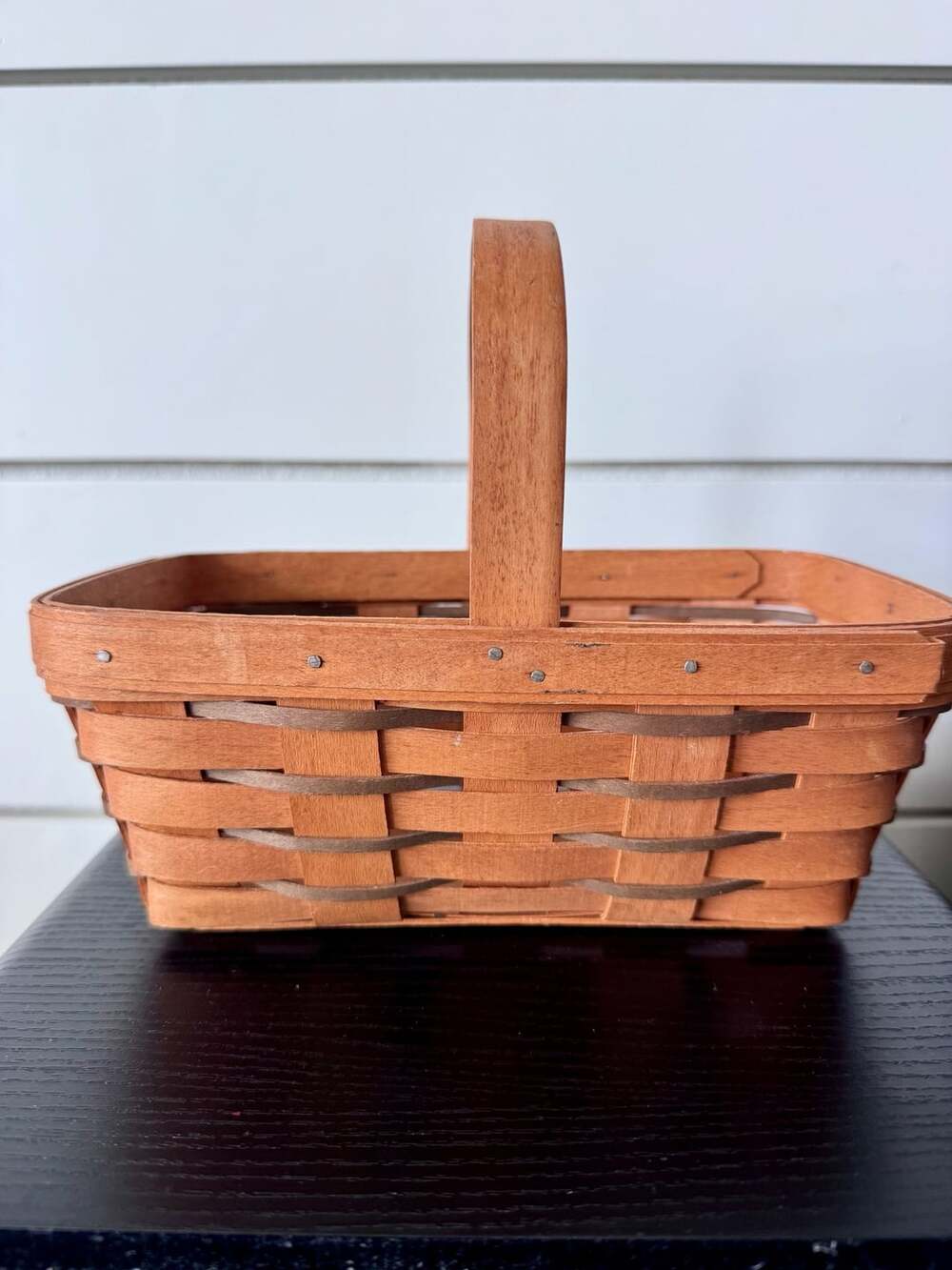 Longaberger Vintage 1991 Handwoven Wooden Basket with Handle Dresden Ohio USA